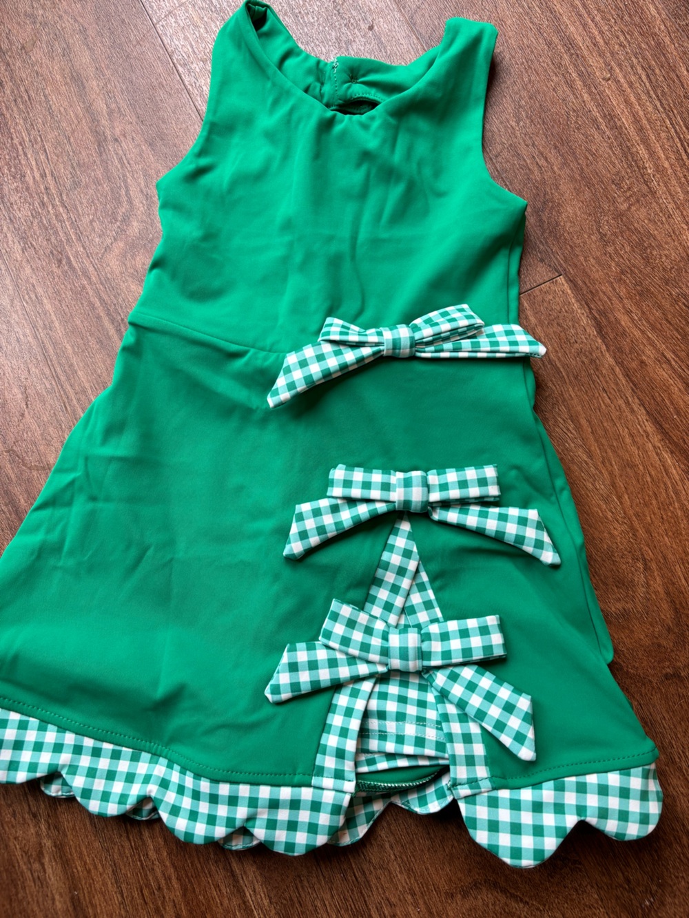 Green Gingham Bow Athletic Girls Dress Attached Shorts